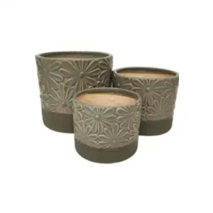 Pot Cover - Green with Daisy Design 14d x 12cm