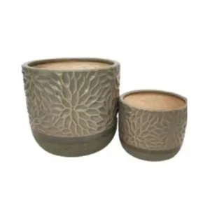 Pot Cover - Green with Flower Design 20d x 18cm