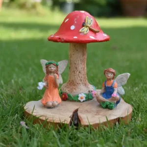 Fairy Log Mushroom with 2 Fairies
