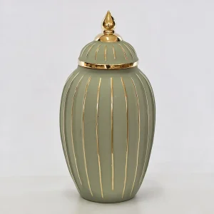 Gold and Sage Ginger Jar with Lid
