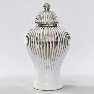 Silver and White Ginger Jar with Lid