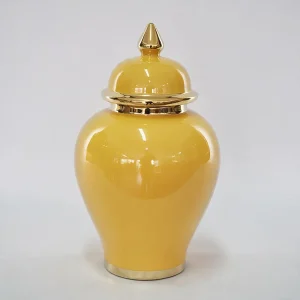 Yellow and Gold Ginger Jar with Lid
